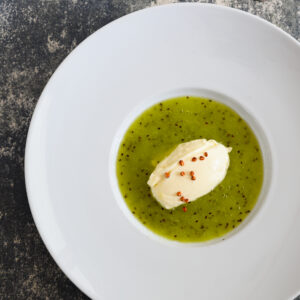 soupe kiwi quenelle chocolat blanc