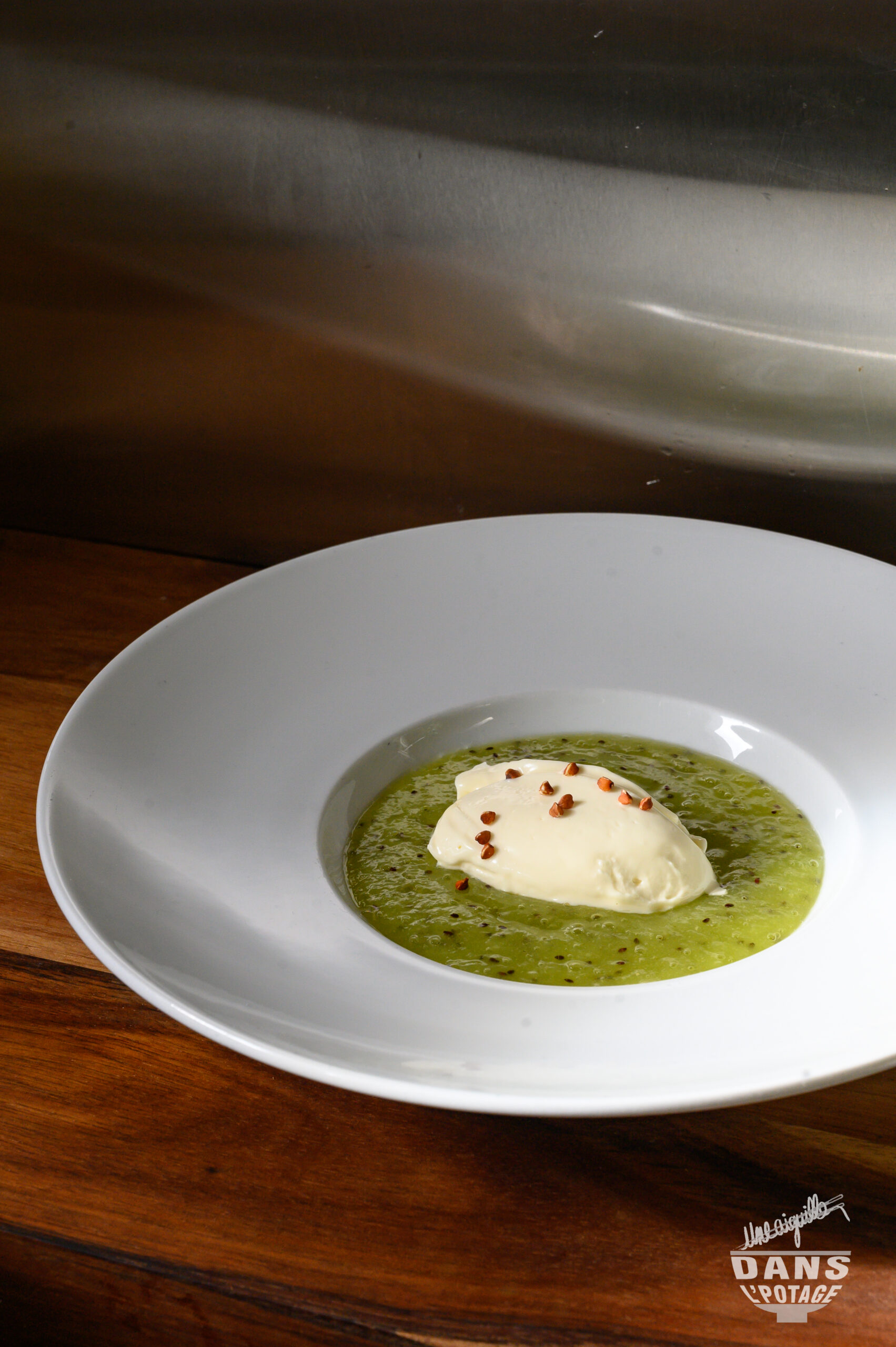 soup kiwi quenelle chocolat blanc